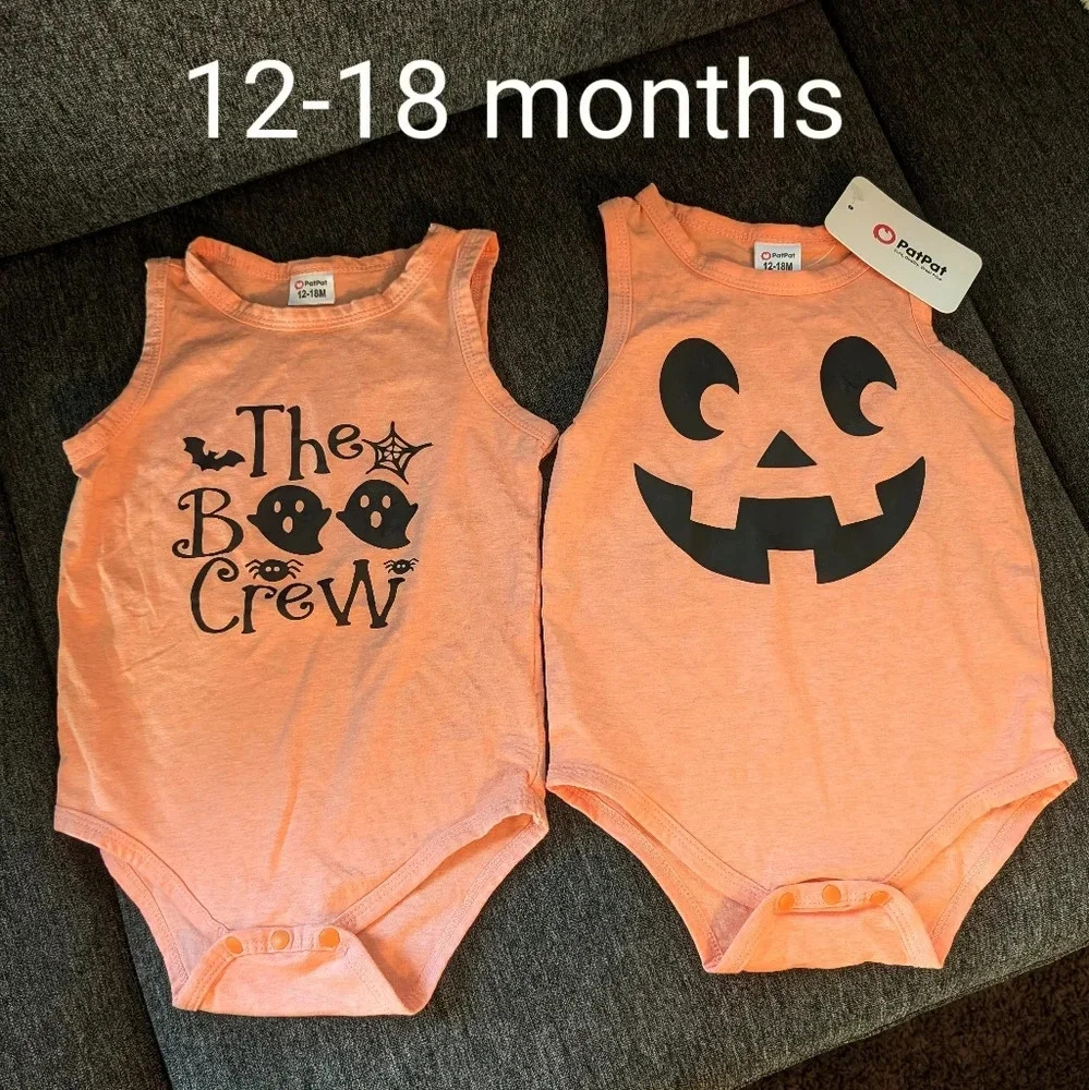 ❌5/$25❌12-18 m Pat Pat bodysuits Boo Crew and jack-o'-lantern Halloween shirts